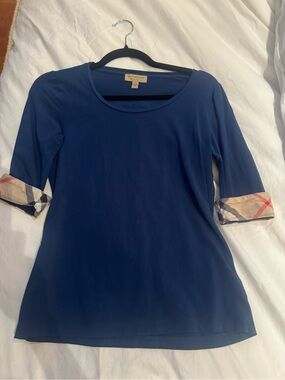 BURBERRY BRIT CUFF CHECK 3/4 SLEEVE SHIRT cotton color blue